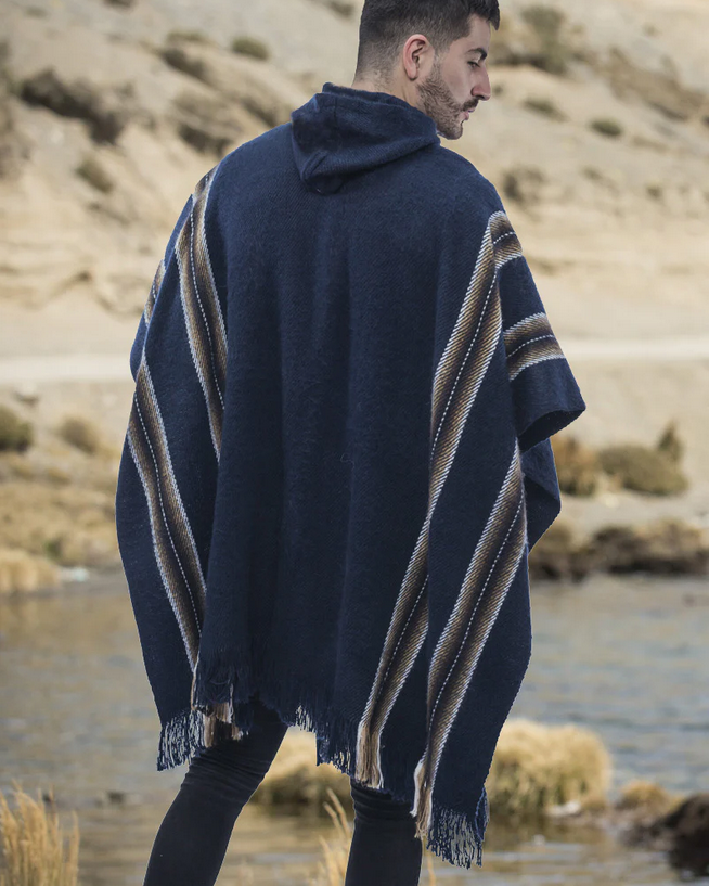 Mėlynas Alpakų Vilnos Pončas Vyrams ir Moterims