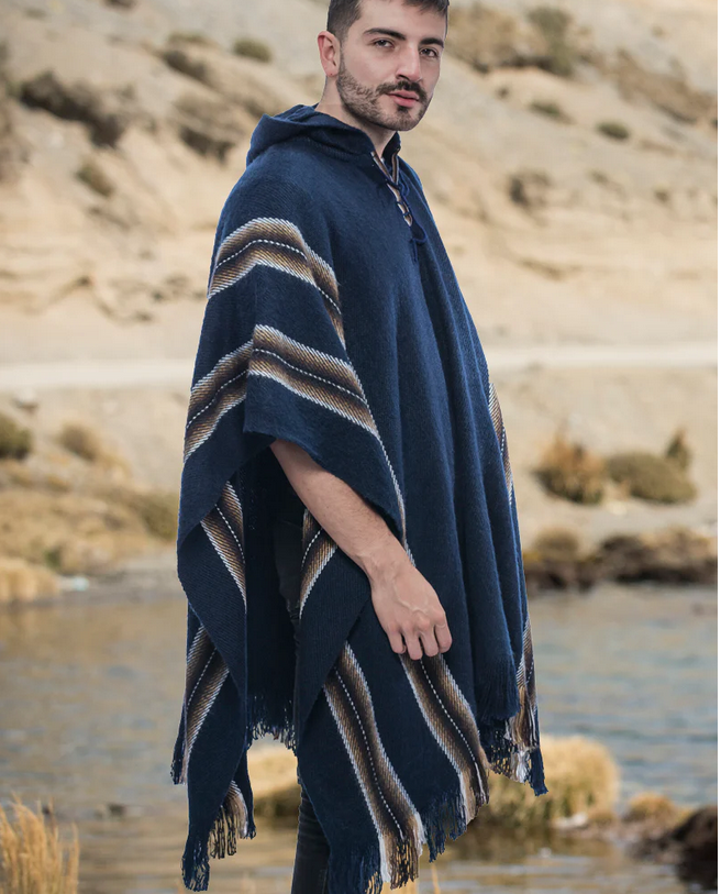 Mėlynas Alpakų Vilnos Pončas Vyrams ir Moterims