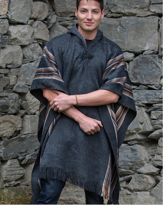 Tamsiai Pilkas Alpakų Vilnos Pončas Vyrams ir Moterims
