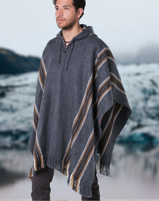 Pilkas Alpakų Vilnos Pončas Vyrams ir Moterims