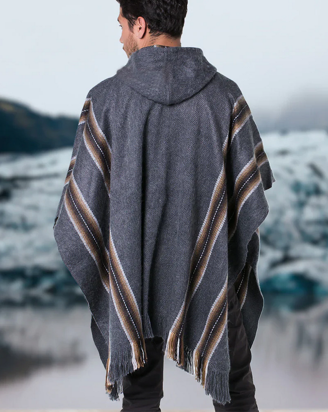 Pilkas Alpakų Vilnos Pončas Vyrams ir Moterims