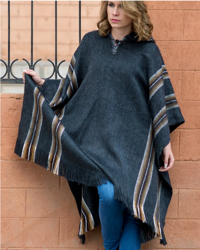 Tamsiai Pilkas Alpakų Vilnos Pončas Vyrams ir Moterims